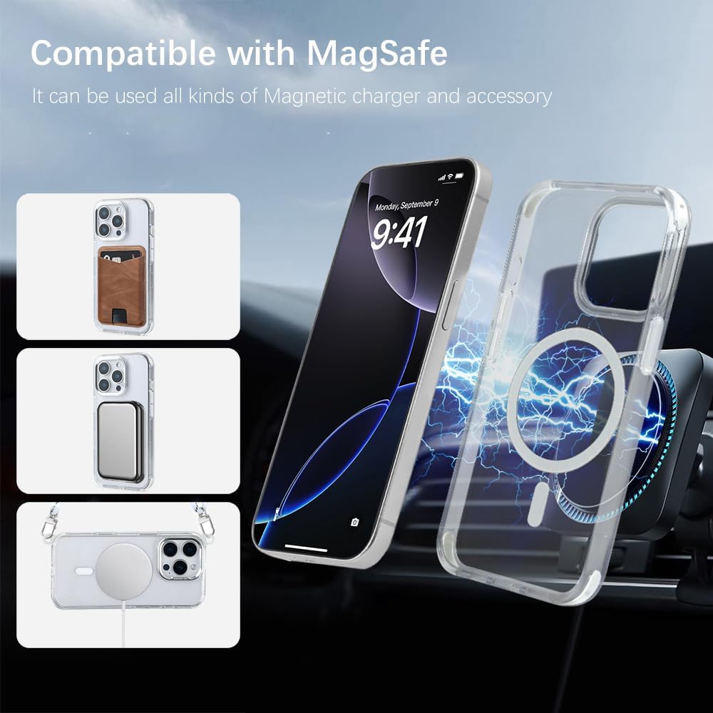 for iPhone 14 Pro Max Case with 62.99 inch Lanyard, Classic Clear&White Magnetic Phone Case, Drop&Shockproof Protection Cases, Phone Holder Lanyard, Compatible with Magnet Accessory