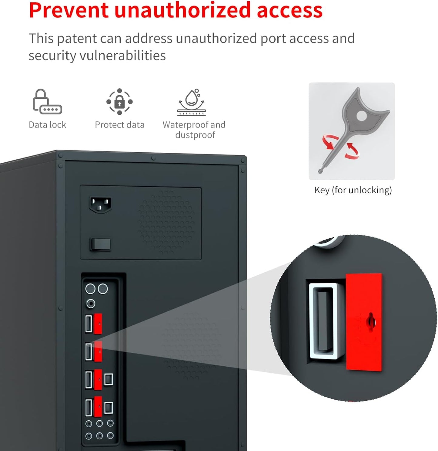 24PCS USB Metal Port Lock Blocker with 2 Keys - Secure USB-A Port Protector for PC/Laptop, Anti-Theft Data Security Lock, Dust & Moisture Proof Cover, Removable Type-A Connector Red