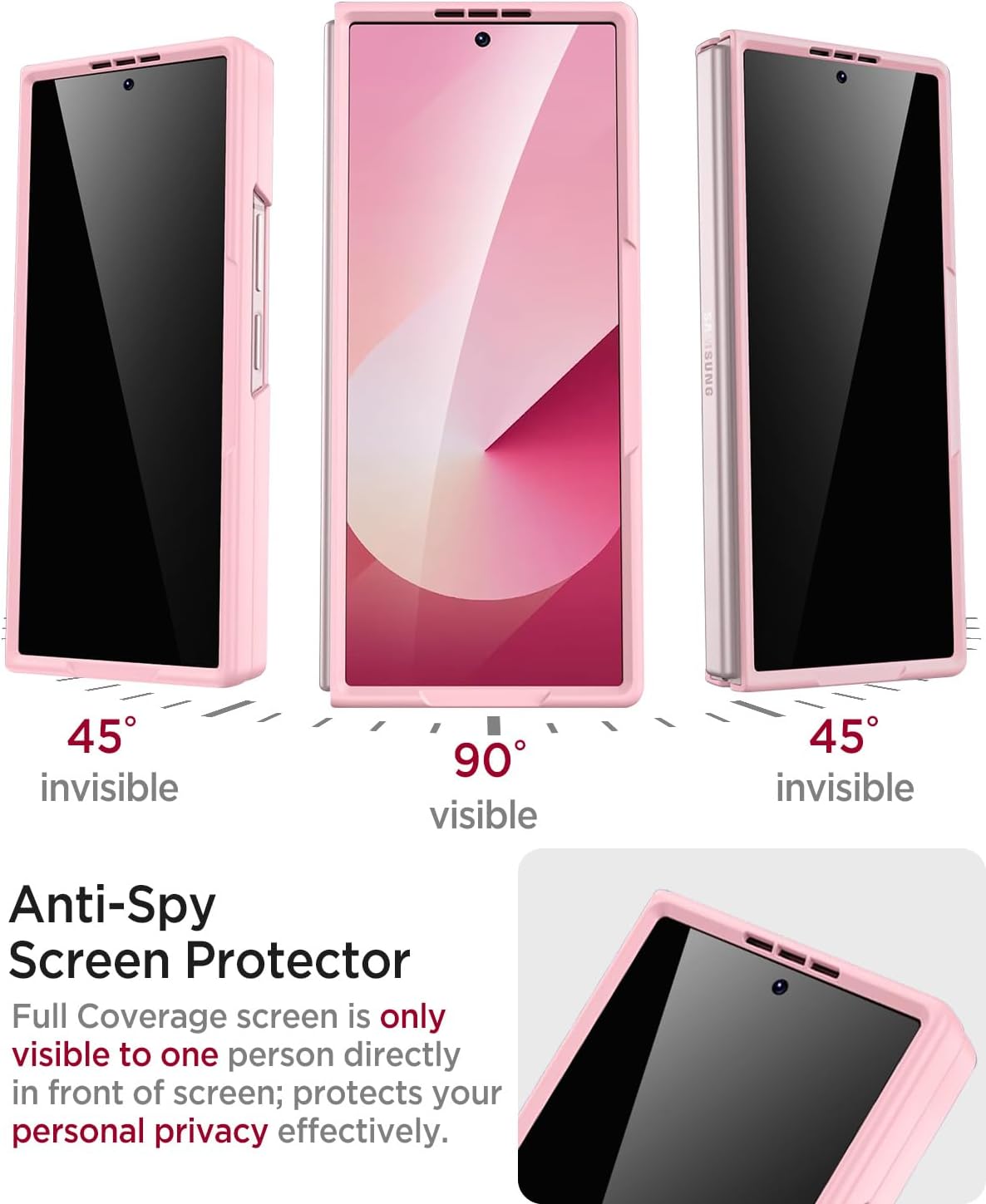 Miimall for Samsung Galaxy Z Fold 6 Case with S Pen Holder Slot [Military Grade Drop][Built-in Privacy Screen & Invisible Kickstand] Slim Thin Protective Phone Case for Galaxy Z Fold 6 5G Cover Pink