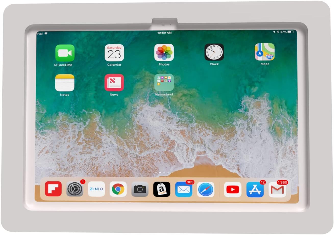 TABcare Anti-Theft Acrylic VESA Enclosure for Apple iPad 10 10.9" 2022, iPad 11" 2025 with Free Wall Mount Kit & 90-Degree Angle USB C Charge Cable (White)