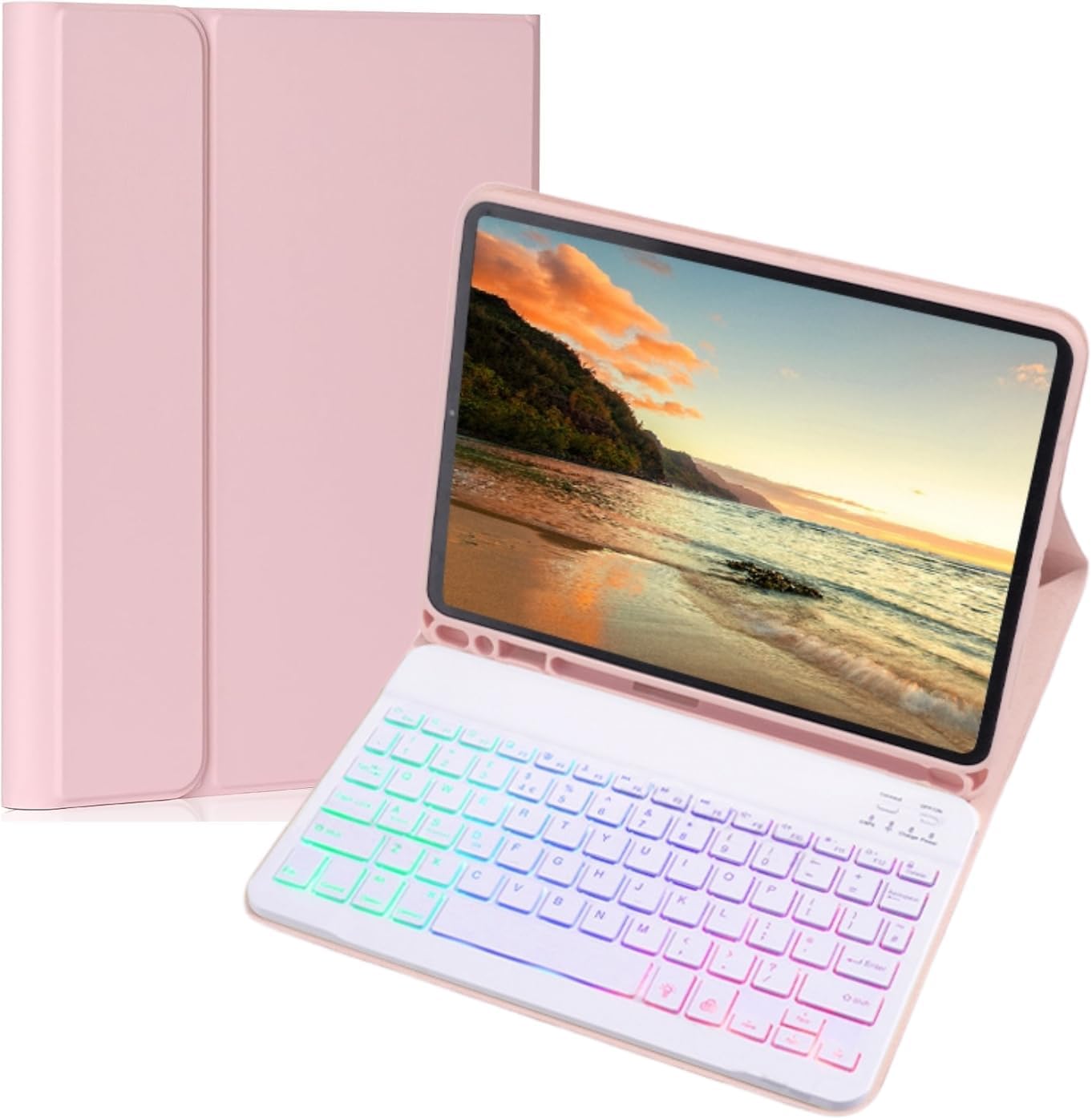 Keyboard Case for Galaxy Tab A8 10.5 Inch 2022, Slim Lightweight 7 Color Rainbow Backlight Detachable Magnetic Keyboard Cover with S Pen Holder,Pink