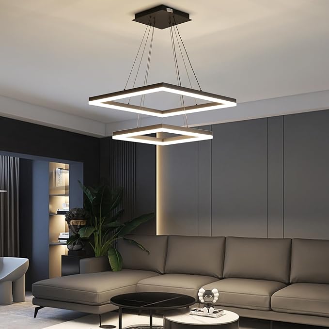 Modern Ceiling Chandelier, with Remote Control Dimmable 3 Color Mode & Brightness (Warm & Cool & Neutral Light) Ceiling Chandelier, Acrylic Anti-Flicker Dining Light Fixture for Kitchen