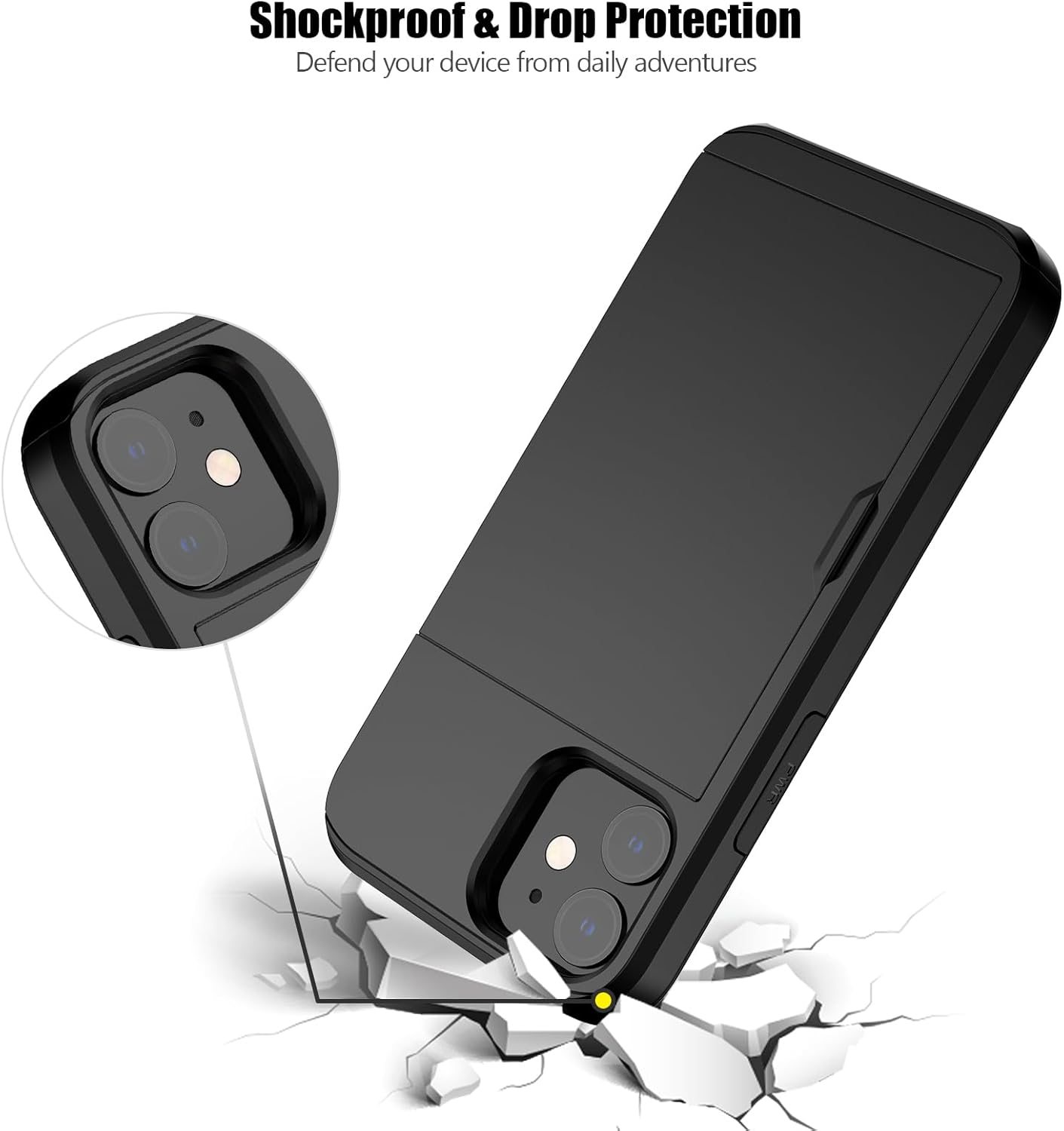 Nvollnoe for iPhone 12 Mini Case with Card Holder Heavy Duty Protective Dual Layer Shockproof Hidden Card Slot Slim Wallet Case for iPhone 12 Mini for Men&Women(Black)