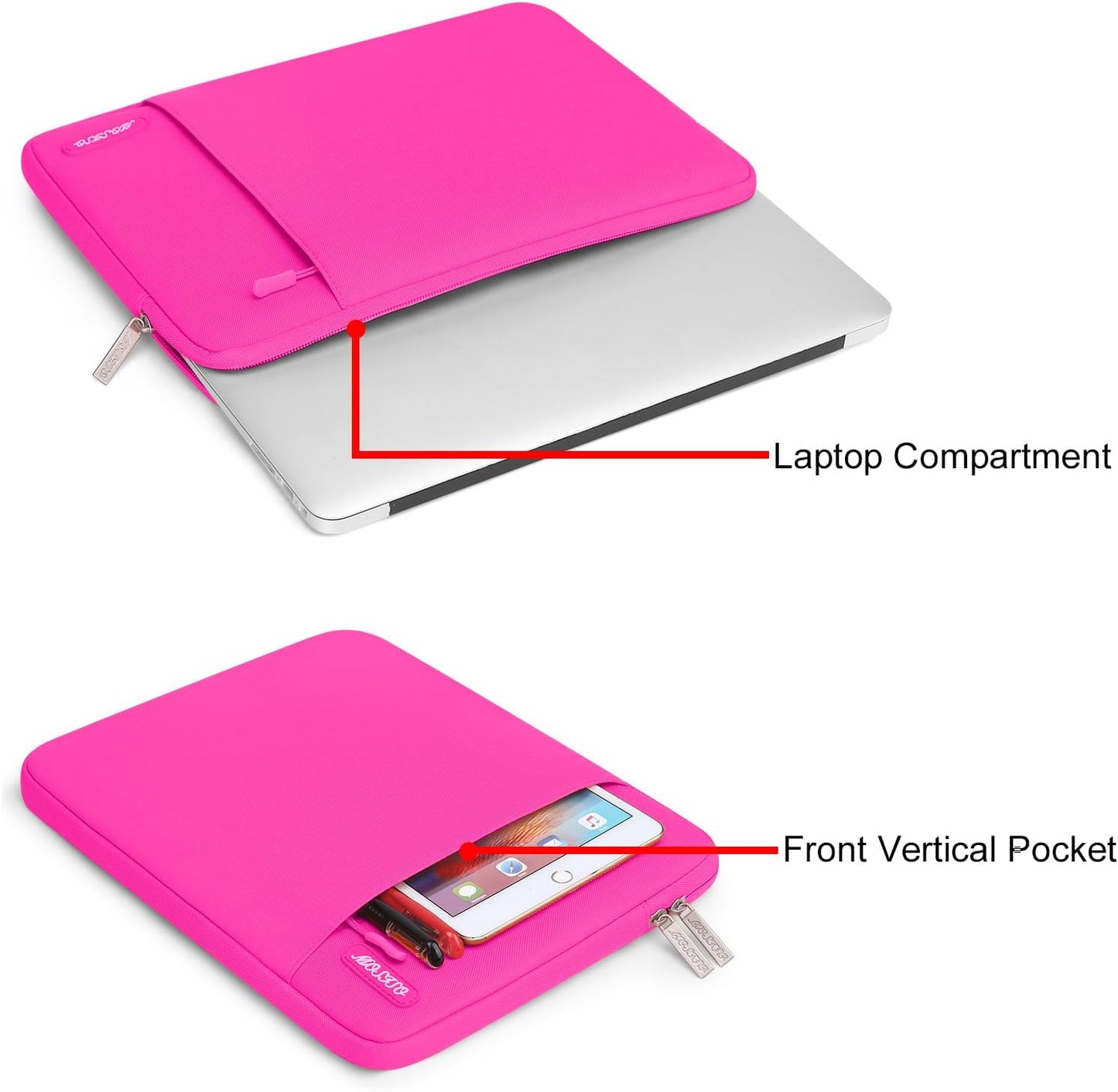MOSISO Laptop Case 13.3 inch, 13-13.3 inch Laptop Sleeve Compatible with MacBook Air/Pro 13 / Pro 14, HP Dell ASUS Lenovo Notebook, Polyester Vertical Computer Sleeve Bag with Pocket, Bright Rose