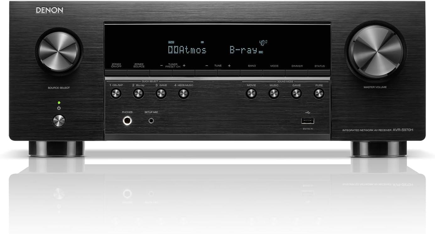 Denon AVR-S970H 8K Ultra HD 7.2 Channel (90Watt X 7) AV Receiver - Built for Gaming, Music Streaming, 3D Audio & Video, Alexa + HEOS, Black