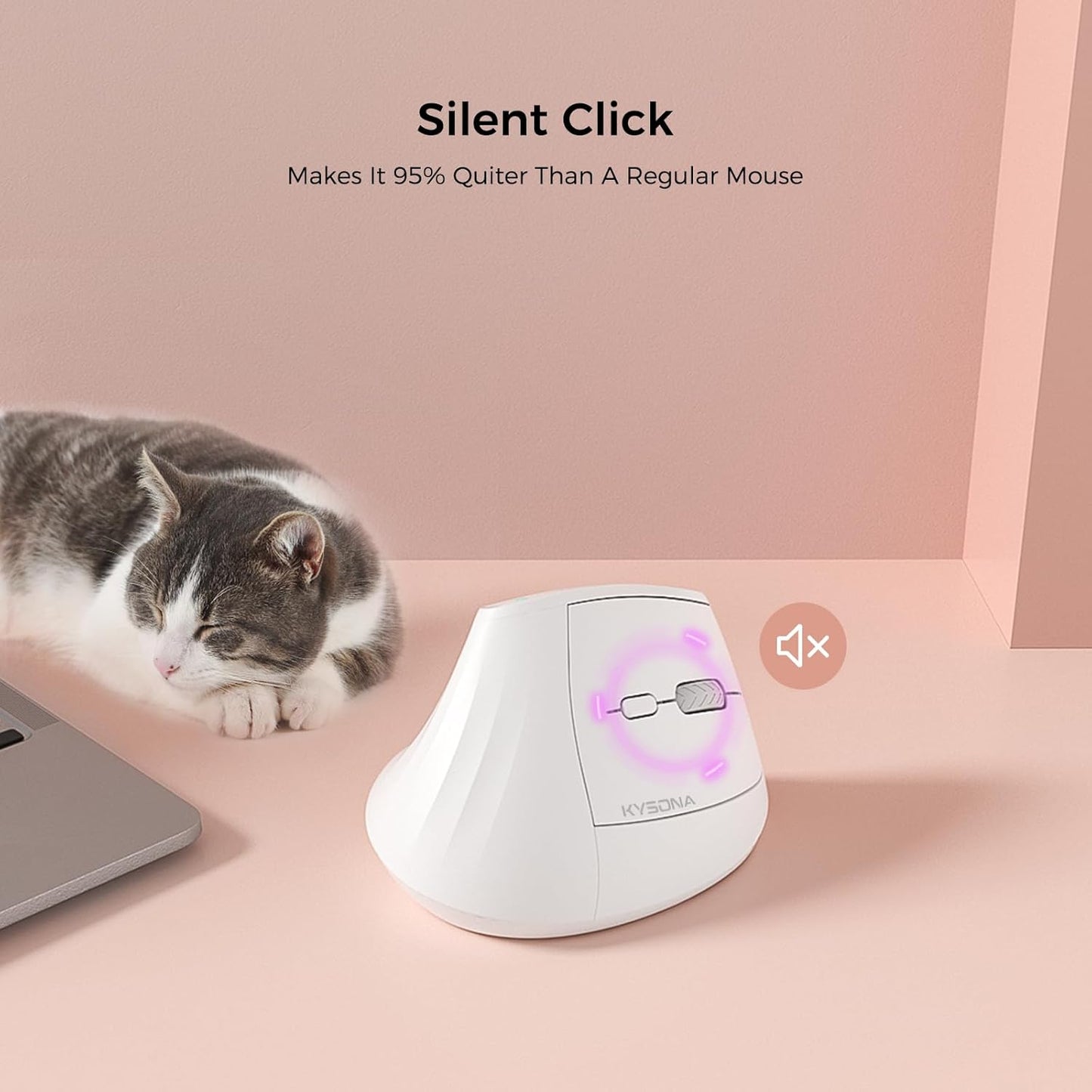 57° Ergonomic Wireless Tower Mouse, Vertical Quiet Ergo Mouse, Bluetooth(BT5.0,BT3.0)&2.4G, (800/1200/2400/2400/4000), 5 Buttons for Windows, macOS, iPadOS, Laptop, PC,White