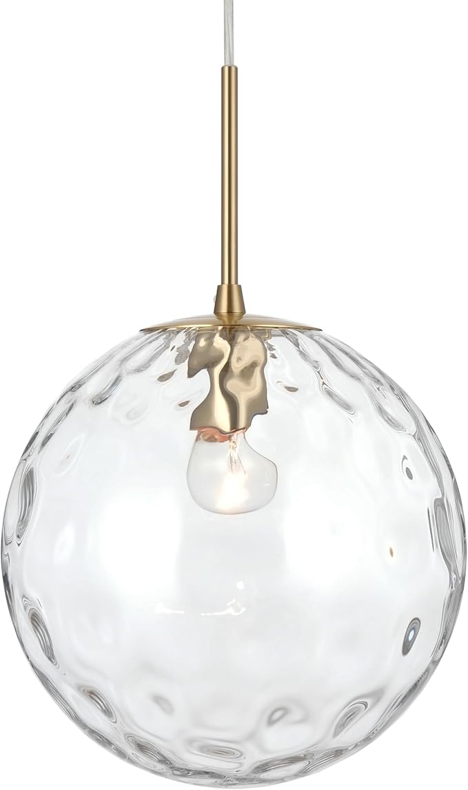 ALICE HOUSE 10-inch Gold Kitchen Island Pendant Light, Hammered Glass, Modern Farmhouse Pendant Lighting, Brushed Brass Hanging Light Fixture for Bathoom, Entryway and Hallway AL4202-P1
