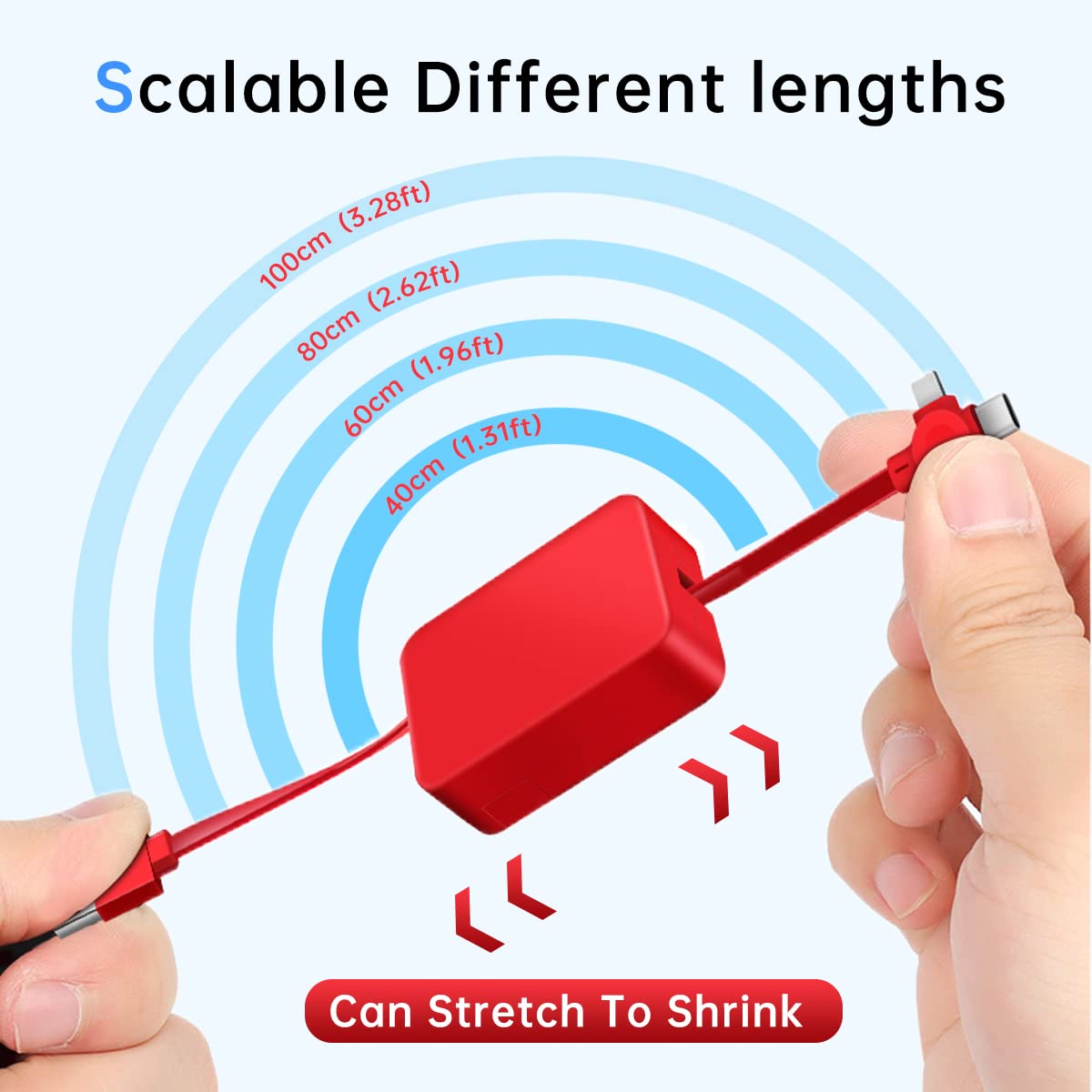 4 Pcs 3 in 1 Retractable Multi Chargers Cable (3.28FT) with USB C/Micro USB/IP and Phone Stand, Festivals and Birthday Gift for Your Family and Friends, Compatible with iPhone/Android/Tablet