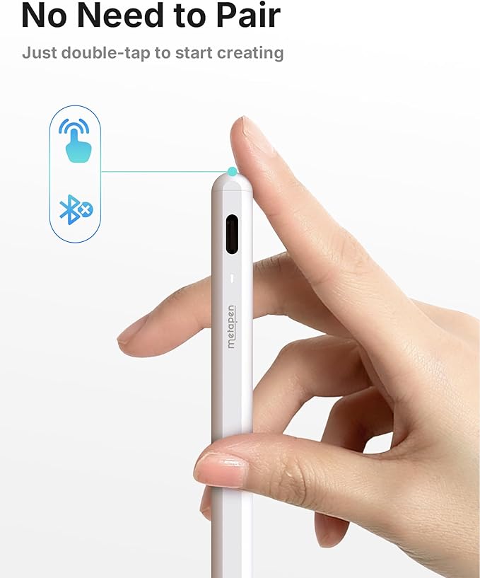 Metapen Pencil A8 V4 for iPad 2018-2025, Upgrade Magnetic Attraction, 2X Fast Charge, Low Latency Stylus Pen for iPad 11-6th Gen, Pro 12.9/11/13-inch M4/M5, Air 3/4/5/M2/M3, Mini 5/6/7th A17 Pro