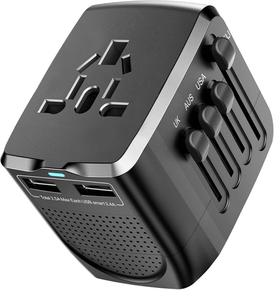 International Travel Adapter Voltage Converter Combo for 100V-240V with 2 USB Ports, USA to UK Europe Australia 200+ Countries