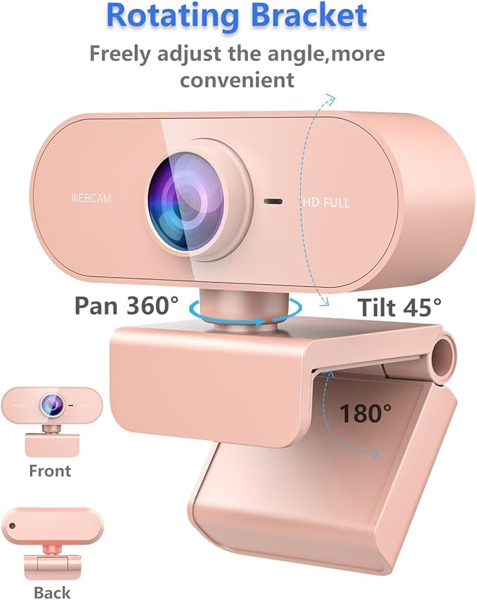 Webcam for pc with Microphone,Full Hd 1080P Pink Streaming Web Cam with Mic for Mac Laptop, Small Computer Camera for Desktop,Cheap Face Cam for Video Conference,Zoom,Microsoft Teams Meet