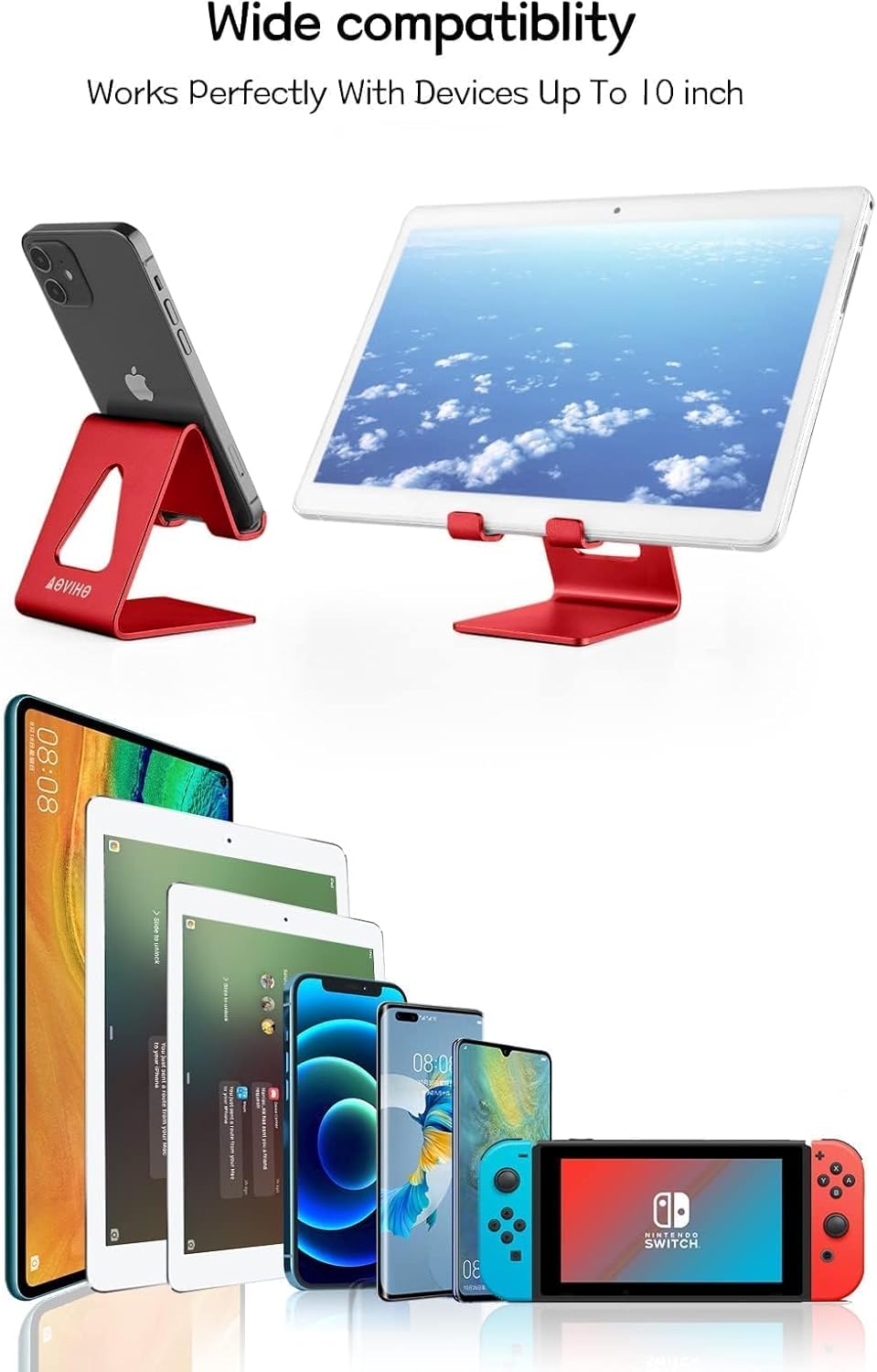 Desk Cell Phone Stand, Phone Holder, Aluminum Mobile Phone Cradle Dock for iPhone 14 13 12 pro 11 X Xs max 8 7 6 6s Plus SE 5 5s SE Samsung, All Smart Phones, Red