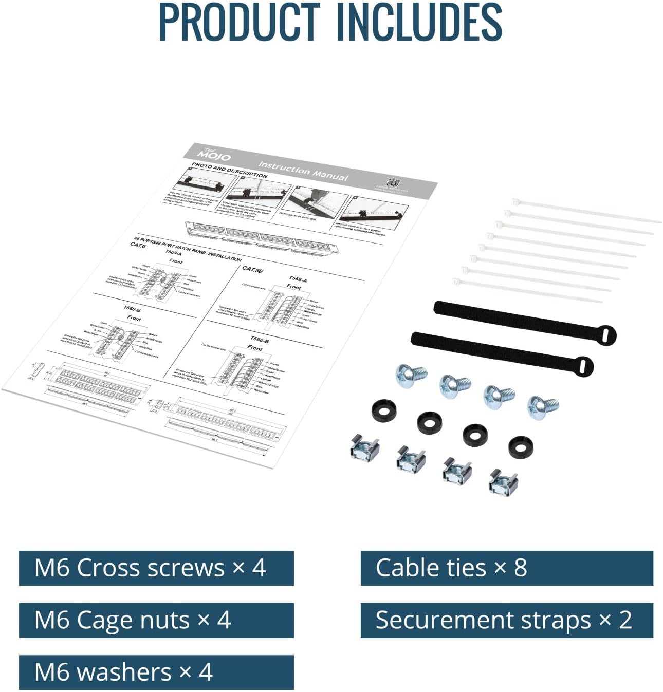 Tecmojo 48 Port Patch Panel, Cat6 Patch Panel, 2U Patch Panel, Network Patch Panel for 19 inch Rack Mount equipments,10G Support, Unshielded