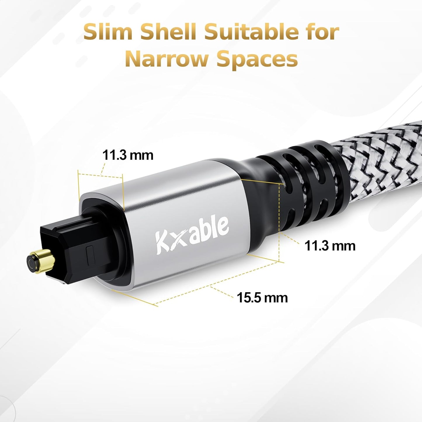 Optical Audio Cable 25 FT, Digital Audio Cable, Toslink Fiber Optic Cord, [Nylon Braided, Slim Aluminum Shell, Gold Plated Connector], for Home Theater, Sound Bar, PS4, Xbox, TV and More