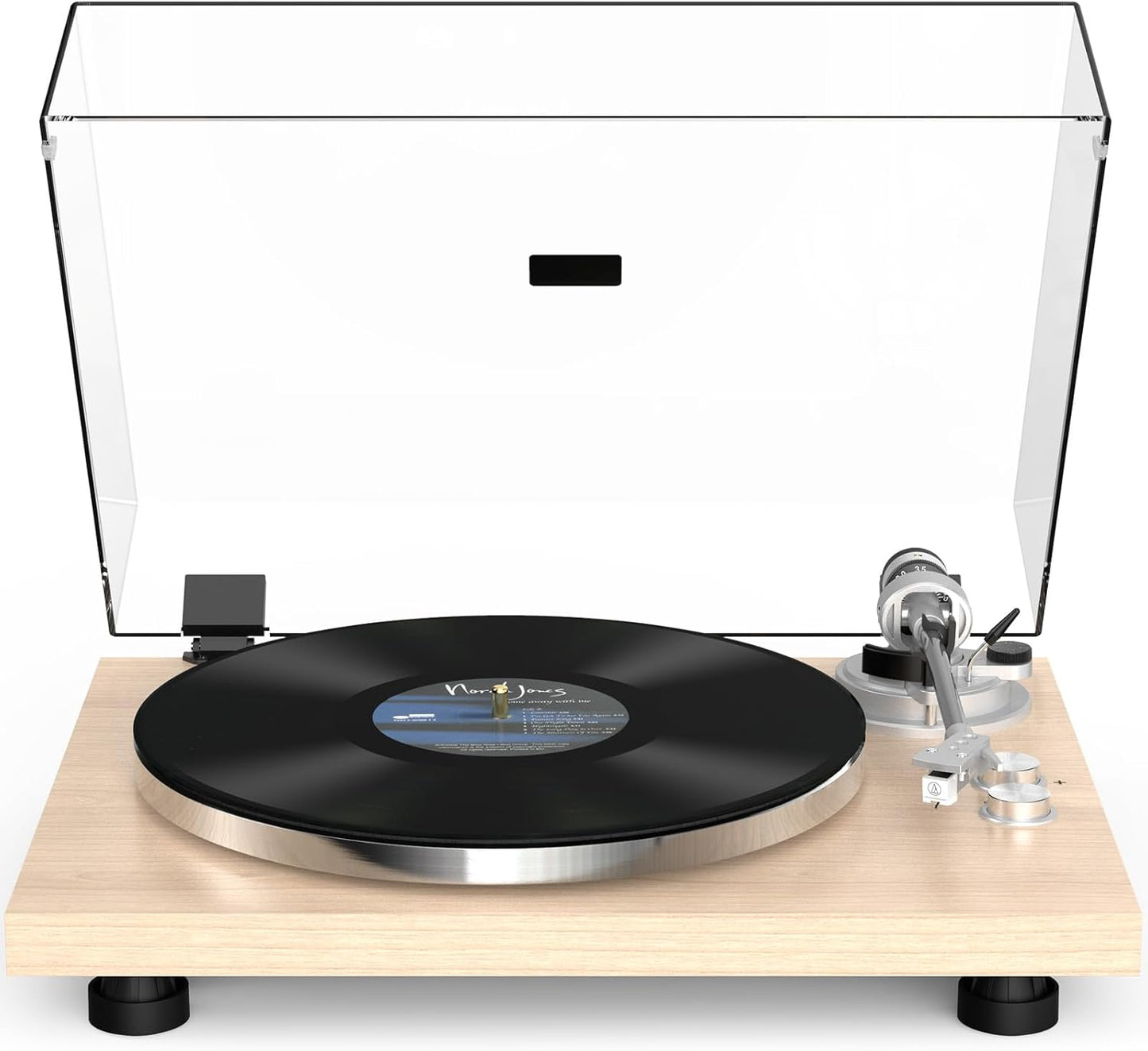 Turntable Record Player Wireless Output Carbon Fiber Tonearm Vinyl Player Aluminium Platter Belt-Drive LP Turn Tables 33 1/3&45 RPM Audio Phono RCA Line Out AT-3600L MM Cartridge Pale Walnut White