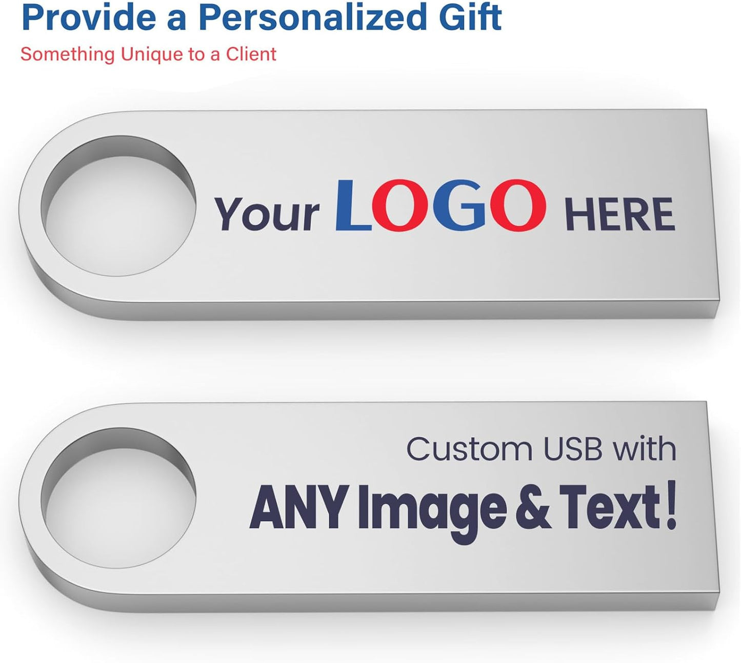 Customizable Flash Drives 8GB, Wooolken Personalized USB 2.0 Thumb Drives 10/20/50/100 Pack, Logo Pendrive Custom Memory Stick USB Engraved Logo (Metal)