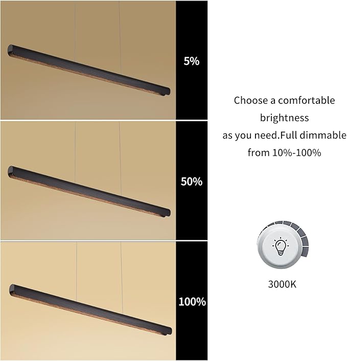 39inch Integrated Led Pendant Light,24w Dimmable Wood Linear Pendant Lighting,Led Modern Island Light with Black Finish,for Kitchen Island,Dining Room,Billiard & Pool Lights