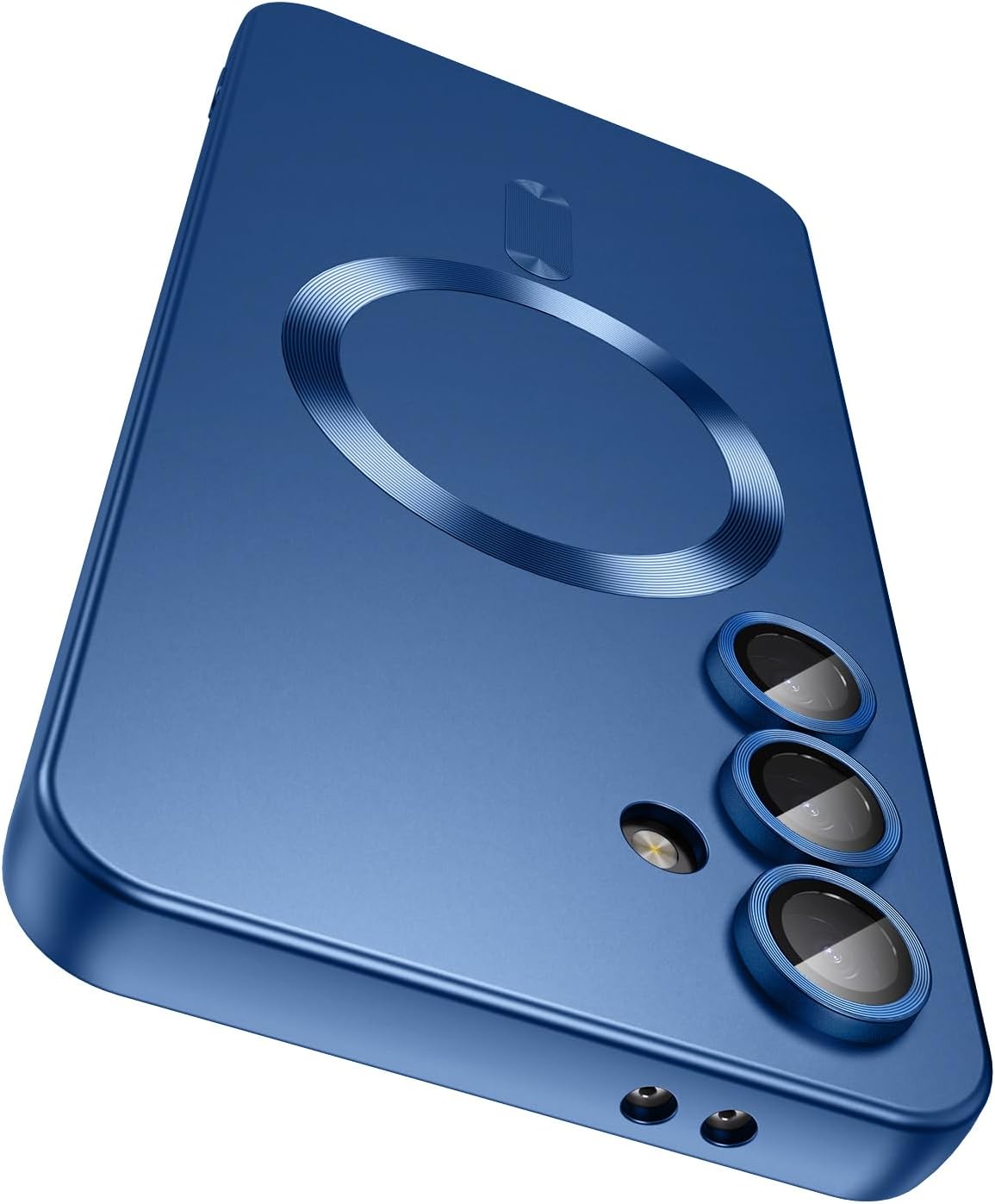 Magnetic for Samsung Galaxy S24 FE Case [Compatible with MagSafe][Built-in Camera Lens Protector] Slim Soft Silicone Bumper Shockproof Metallic Luster Phone Cover (Blue)