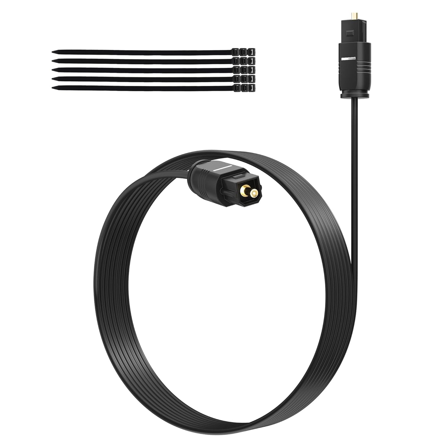Adoreen Ultra-Thin Slim Digital Optical Audio Cable 30FT, Fiber Optic SPDIF Toslink Cord Gold-Plated High-Speed Flexible & Durable for TV Soundbar Home Theater Game Console PS4 Xbox Samsung +Ties