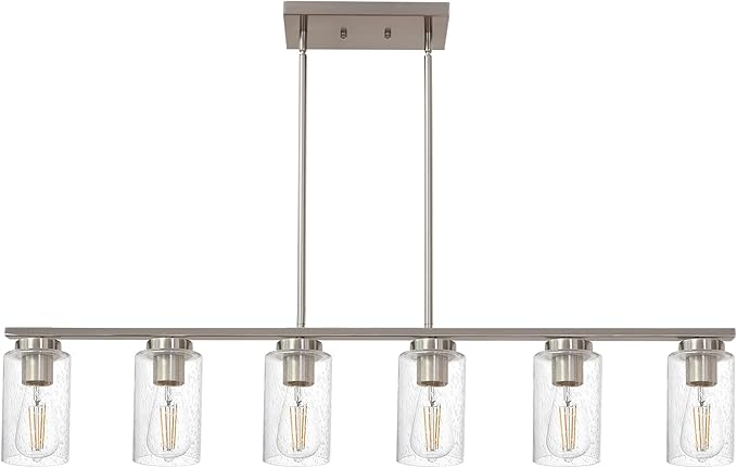 TODOLUZ 6-Lights Farmhouse Chandelier Island Lighting with Seeded Glass Shade, Modern Hanging Ceiling Light Fixtures for Kitchen Bar in Brushed Nickel
