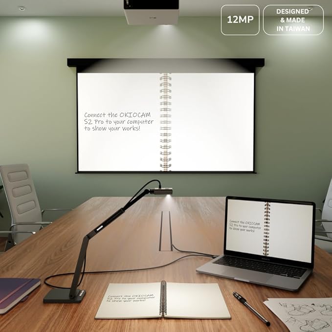 OKIOCAM S2 Pro 13-MP USB Document Camera, Built-in Light & Mic, OKIOPoint Smart Pointer, for PC | Mac | Chromebook, Ultra HD Camera for Live Demo for Web Conference, Remote Teaching