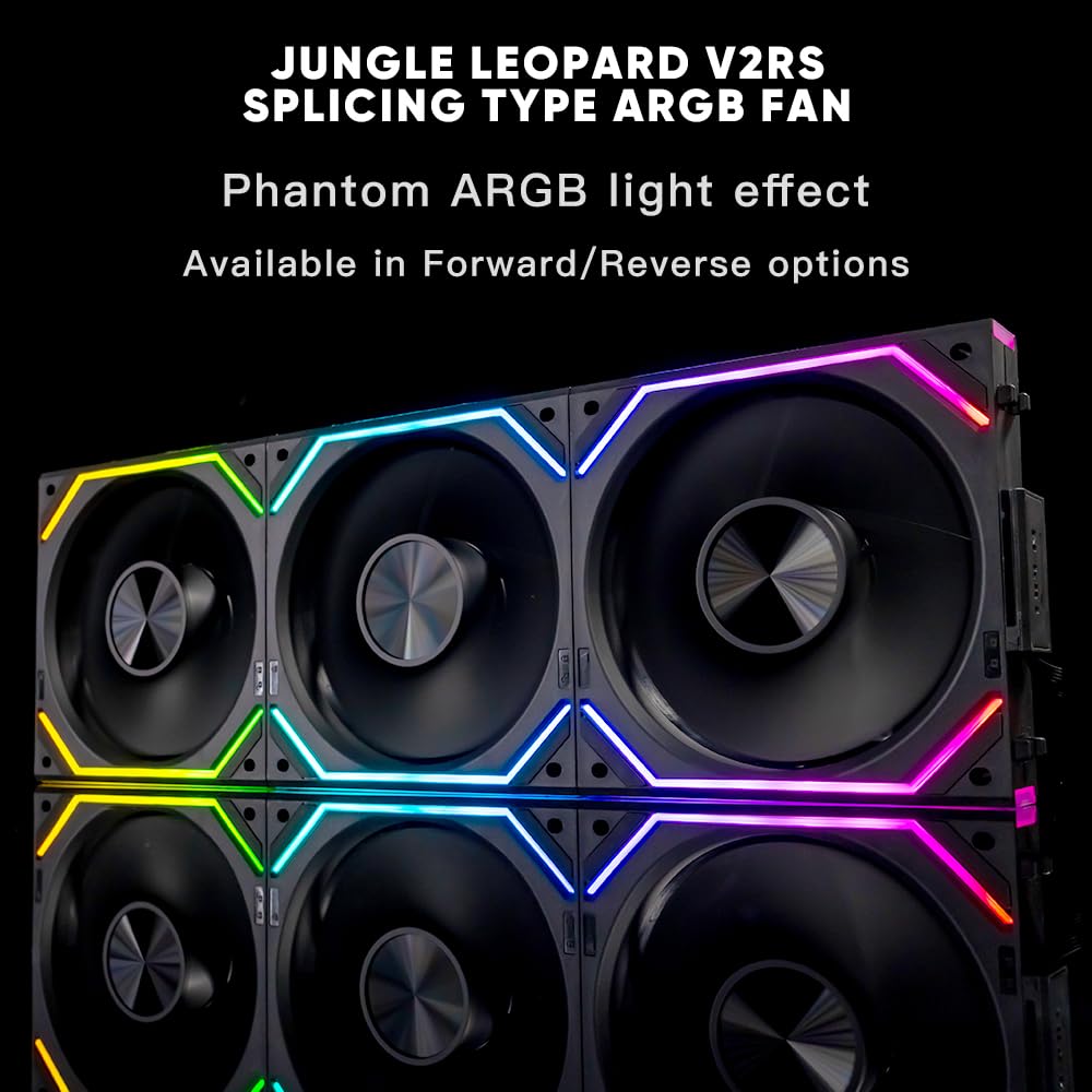 Jungle Leopard Interstellar V2 RS 120mm Case Fan Infinity Mirror Module Daisy-Chain ARGB Fan Triple Pack Suitable PC Cooling Fans 360mm AIO Cooler(Black-3Pack)