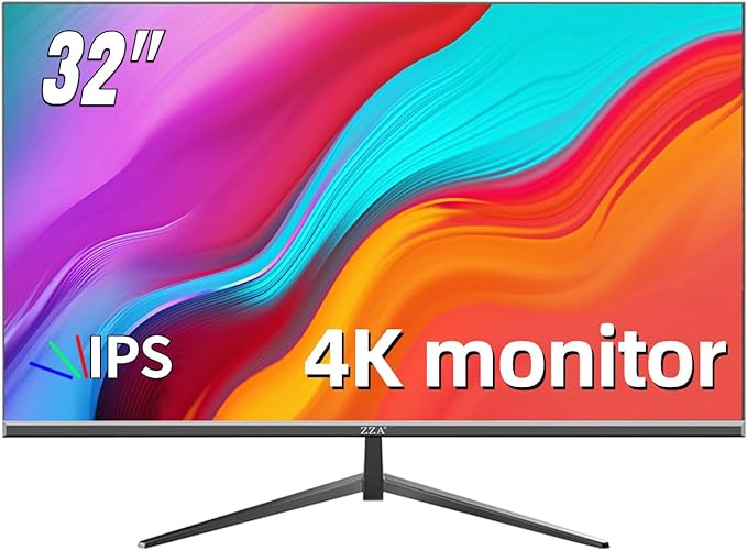 ZZA 32 Inch Computer Monitor, 4K Monitor 60HZ UHD(3840 * 2160P) 3000R IPS Screen with Ultra-Thin Bezels,HDR10,HDMI/DP Ports, Tilt Adjustable, Eyecare, Ideal for Business, Office, and Casual Gaming