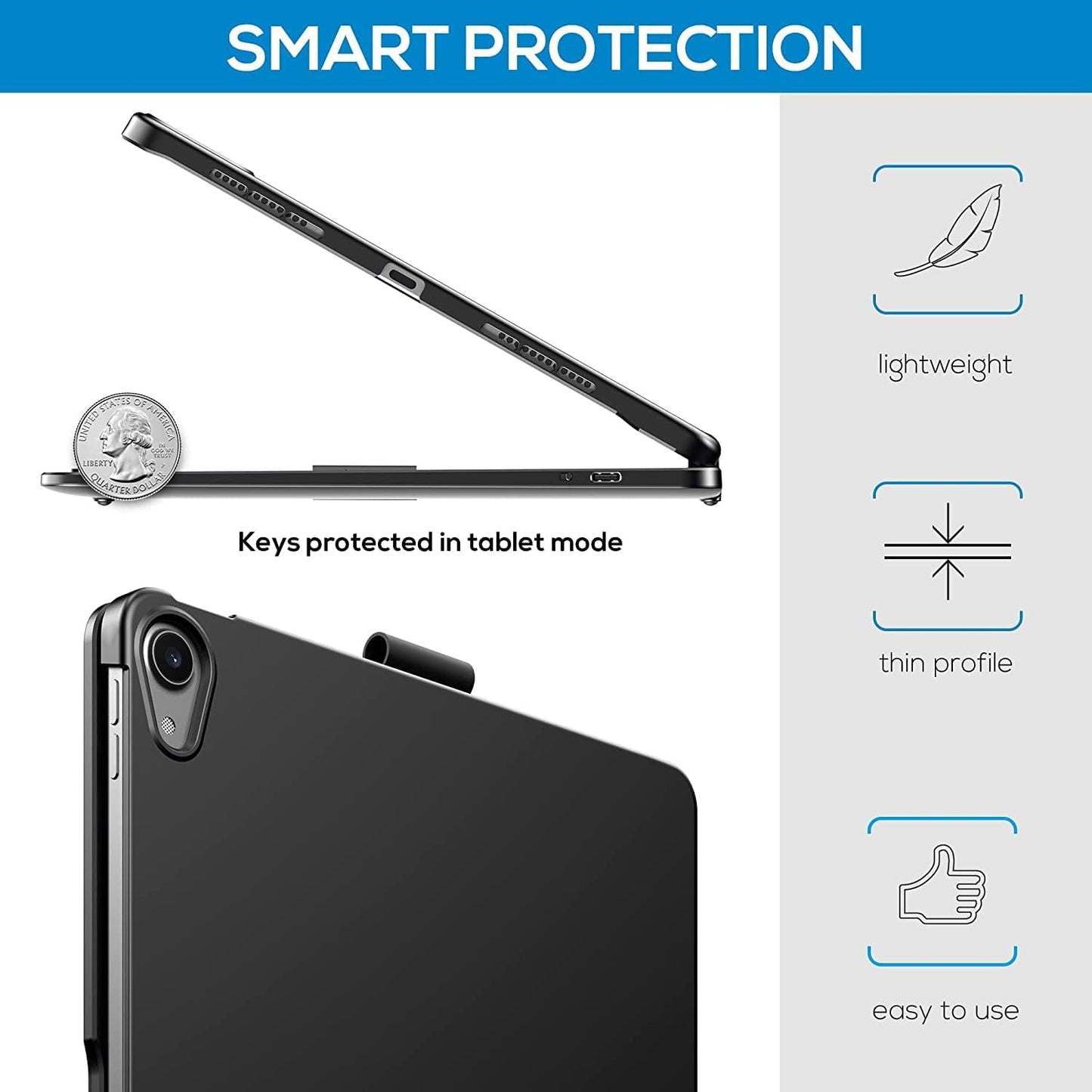 Rotatable Keyboard Case for iPad Air 11 Inch (M3/M2)/ Air5/Air4/iPad Pro11 2022/2021/2020, Backlits Bluetooth Touchpad Keyboard Smart Cover with Pencil Holder, Silver