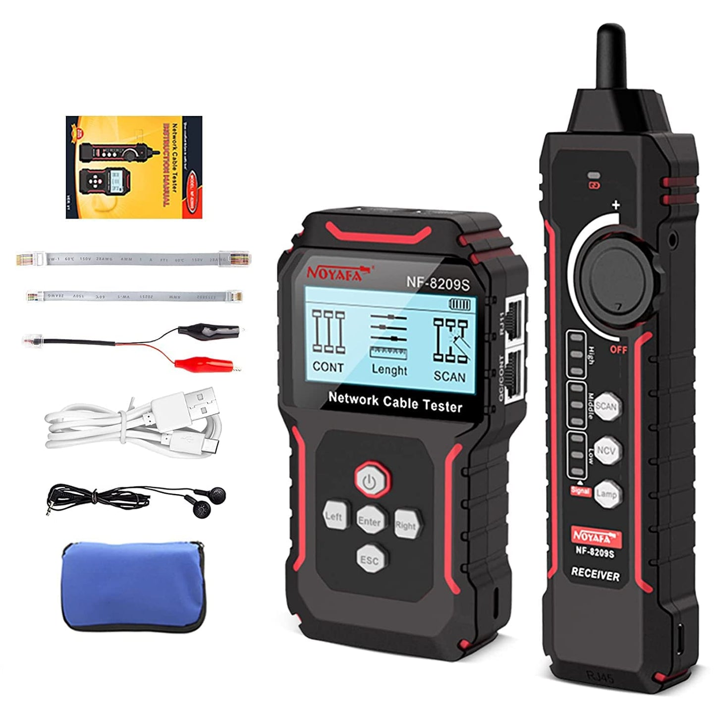 NOYAFA NF-8209S Network Cable Tester for CAT5, CAT6, LAN/Ethernet with PoE and NCV, LCD Anti-Interference scan Mode Wire Tracer Lithium Battery Charge