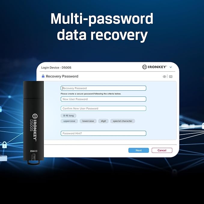 Kingston Ironkey D500S 128GB Encrypted Flash Drive | Dual Hidden Partition | FIPS 140-3 Level 3 | XTS-AES 256-bit | BadUSB and Brute Force Protection | Multi-Pin Option | IKD500S/128GB