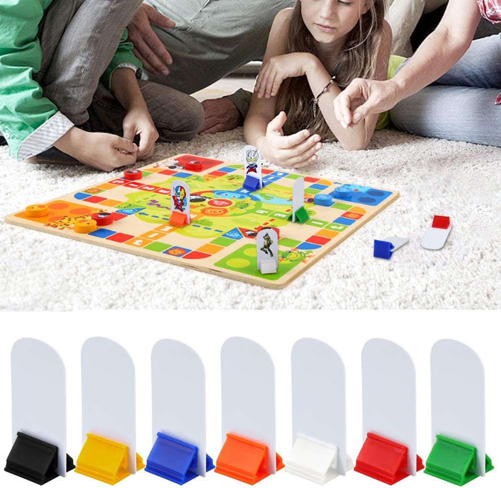 Meetory 112 Pcs Blank Game Board Markers and Game Card Stands with Black Marker Pens, 65 Plastic Token Cards with 45 Multi-Color Card Stands for DIY Board Game Party Favor