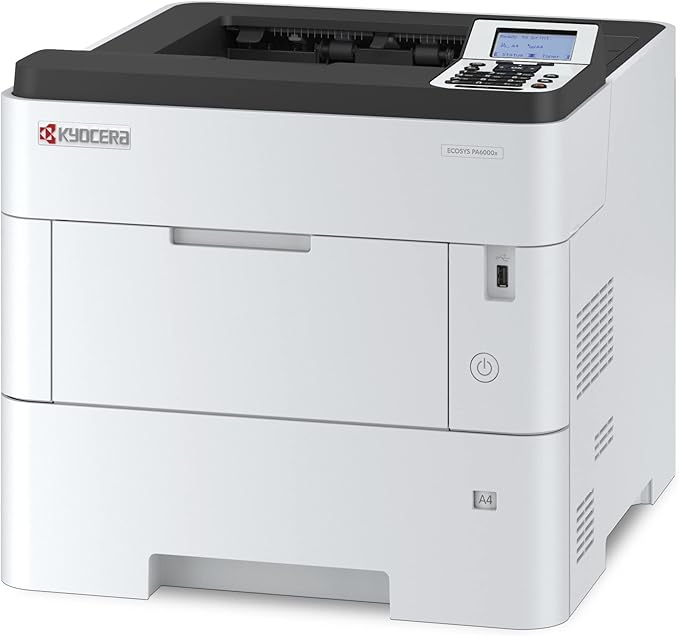 KYOCERA ECOSYS PA6000x Monochrome Laser Printer, 62 ppm, 600 x 600 dpi and Up to Fine 1200 dpi, 600 Sheet Tray, 100 Sheet MPT, Duplex, 5 Line LCD w/Hard Key Panel, Gigabit Ethernet, USB, 512 MB