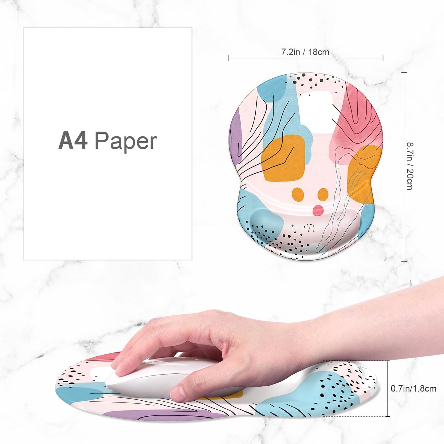 ITNRSIIET Ergonomic Mouse Pad with Gel Wrist Support Small Wrist Rest Smooth Surface Non-Slip PU Base Comfortable Office Supplies Pain Relief, 8.7 x 7.2 inches, Art Style Pattern