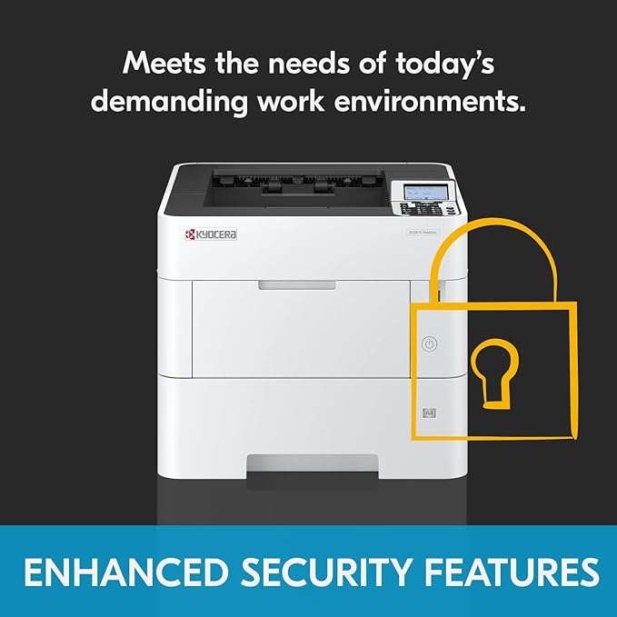 KYOCERA ECOSYS PA6000x Monochrome Laser Printer, 62 ppm, 600 x 600 dpi and Up to Fine 1200 dpi, 600 Sheet Tray, 100 Sheet MPT, Duplex, 5 Line LCD w/Hard Key Panel, Gigabit Ethernet, USB, 512 MB