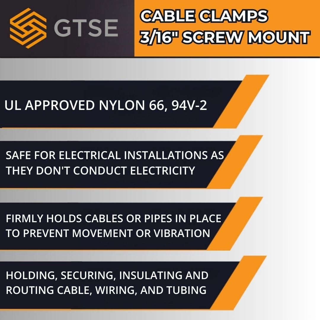 GTSE White Nylon Plastic Cable Clamps, 3/16" Screw Mounts for Cable, Rope, Tube Management, 100 Pack