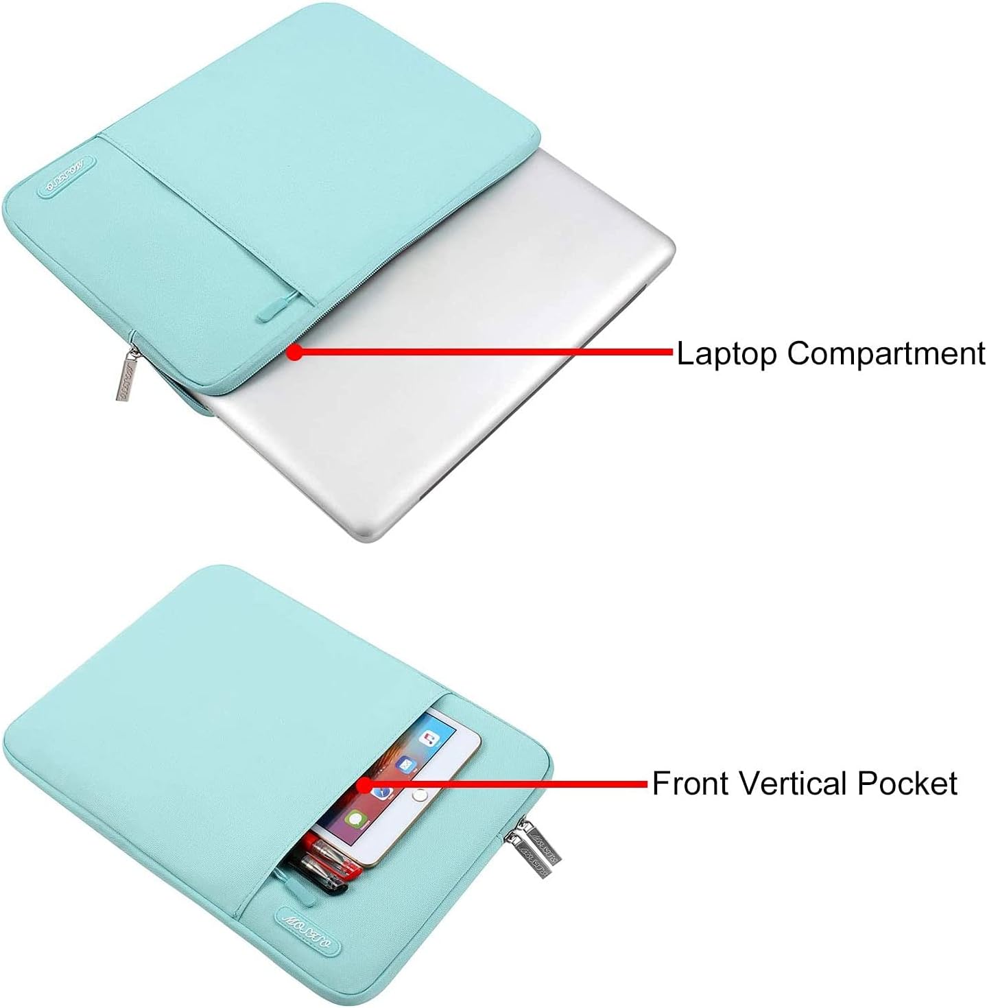 MOSISO Laptop Case 13.3 inch, 13-13.3 inch Laptop Sleeve Compatible with MacBook Air/Pro 13 / Pro 14, HP Dell ASUS Lenovo Notebook, Polyester Vertical Computer Sleeve Bag with Pocket, Mint Blue
