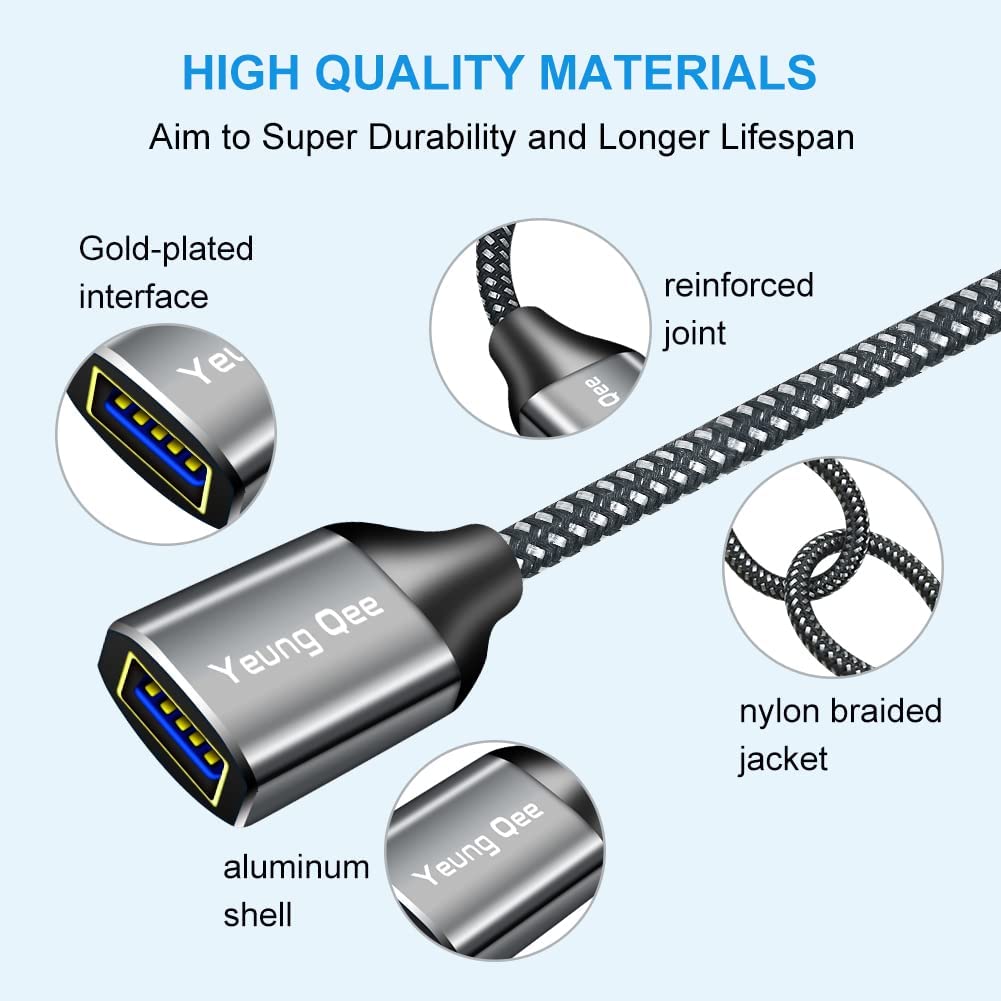 USB 3.0 Extension Cable 1 ft,5Gbps High Speed USB 3.0 Type A Male to Female Extension Cord,USB Extension Lead Compatible with USB Flash Drive, Hard Drive, Card Reader,Scanner,Keyboard (1FT)
