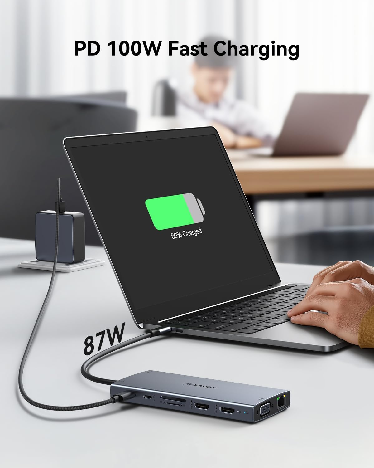USB C Docking Station Dual Monitor for Dell/HP/Lenovo/Surface Laptop,15 in 1 Triple Display Multiport Adapter Hub, USBC Dock Dongle with 2 HDMI+VGA+6 USB C/A+Button+100W PD +Ethernet+SD/TF+Audio