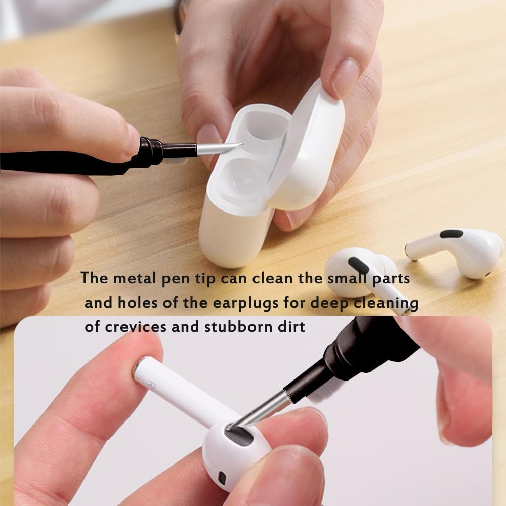Cleaner Kit for Earbuds, Cleaning kit for Airpods Pro 1 2 3, Multi-Function Cleaning Tool with Brush Flocking Sponge for Wireless Earphones Bluetooth Headphones Case Camera and Phone(Black)