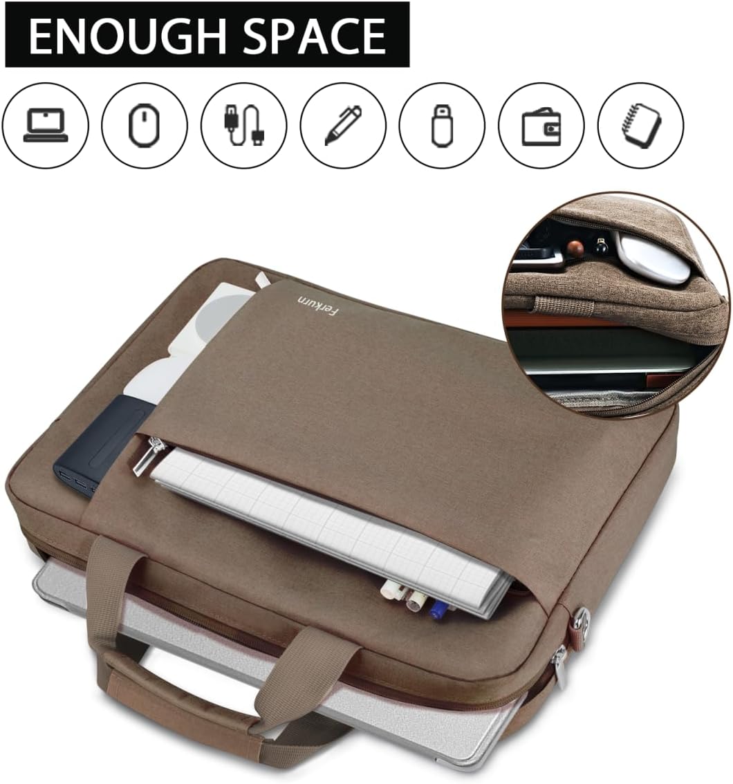 Ferkurn Laptop Bag Case for Women Men Computer Bag Compatible with HP Envy Pavilion Omen/LG Gram/MSI/Dell Inspiron XPS/Lenovo/Acer, Shoulder Strap Carrying Messenger Briefcase, Brown, 17 17.3 Inch