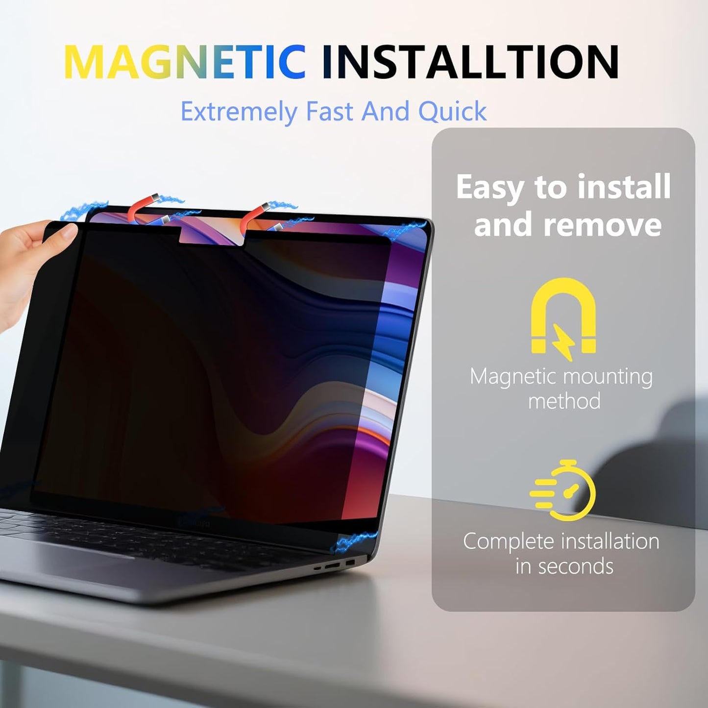 Magnetic Privacy Screen Protector for MacBook Air 13.6 & 13 Inch 2022-2025 (M2/M3/M4) | Removable Anti-Spy Glare Blue Light Shield, 13.6inch Mac Laptop Privacy Filter