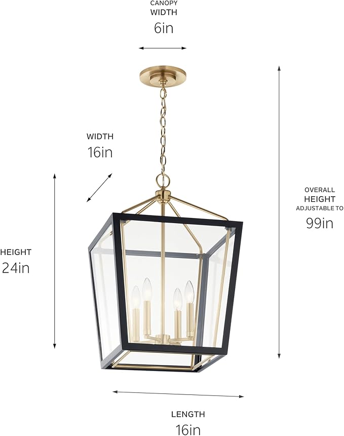 Kichler Delvin 4-Light Pendant, Updated Traditional Light with Clear Glass in Champagne Bronze and Black, for Foyer, Dining Room, Living Room, Office, Bedroom, or Kitchen, 52619CPZBK