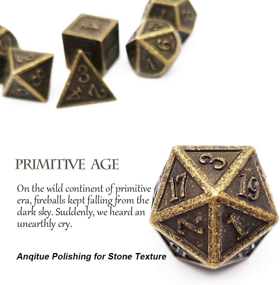 Haxtec DND Metal Dice Set 7PCS D&D Dice of D20 D12 D10 D8 D6 D4 Compatible with Dungeons and Dragons RPG Dice Games-Antique Bronze Dice