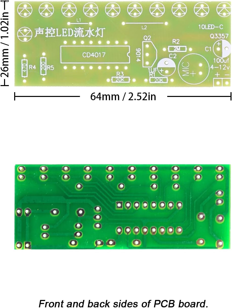 Soldering Practice Kit Sound-Activated LED Chaser Kit - DIY Soldering Project with 10 LEDs & Microphone Sensor (12V DC) for Electronics Beginners & STEM Education