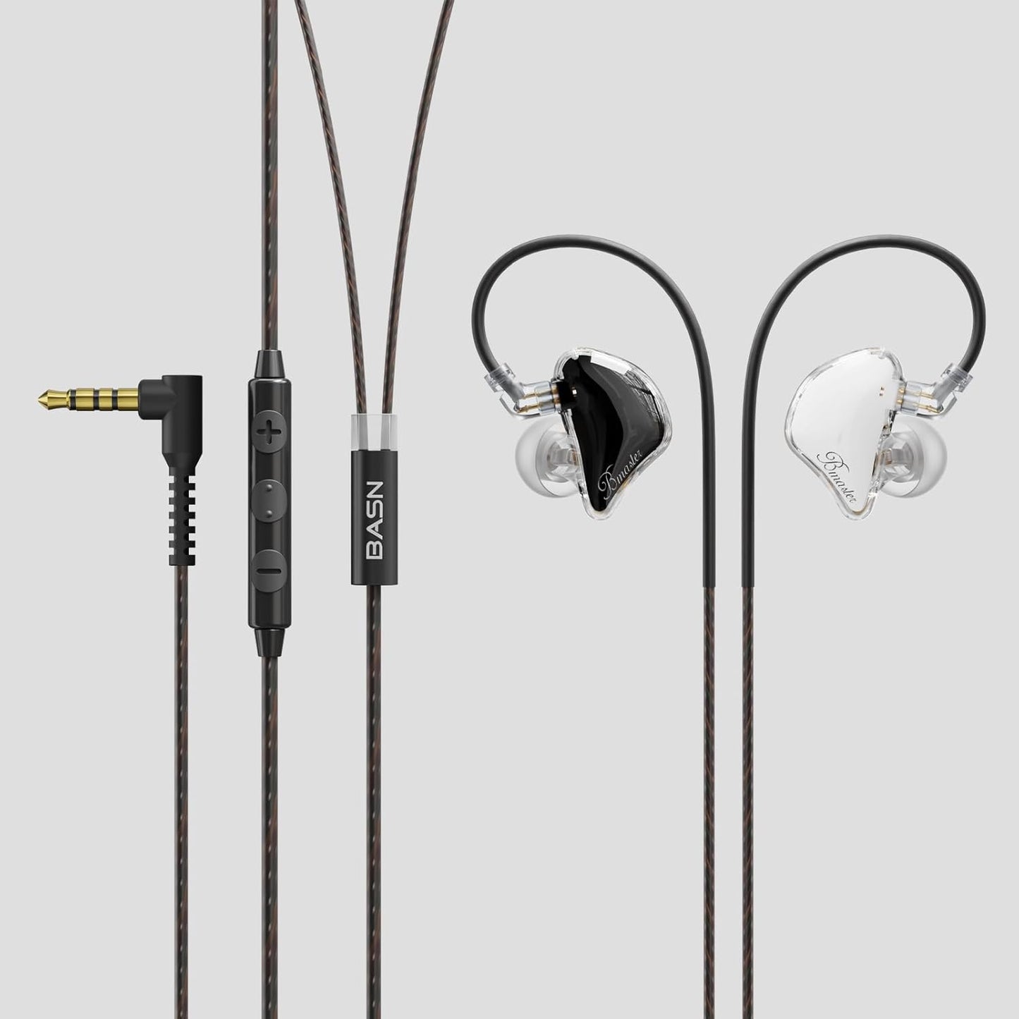 BASN Bmaster Triple Driver in-Ear Monitors Headphones with Powerful Deep Bass, HiFi Stereo IEM Earphones with Upgraded Detachable 2-Pin Cables for Musicians (White/Black, 2-Pin)