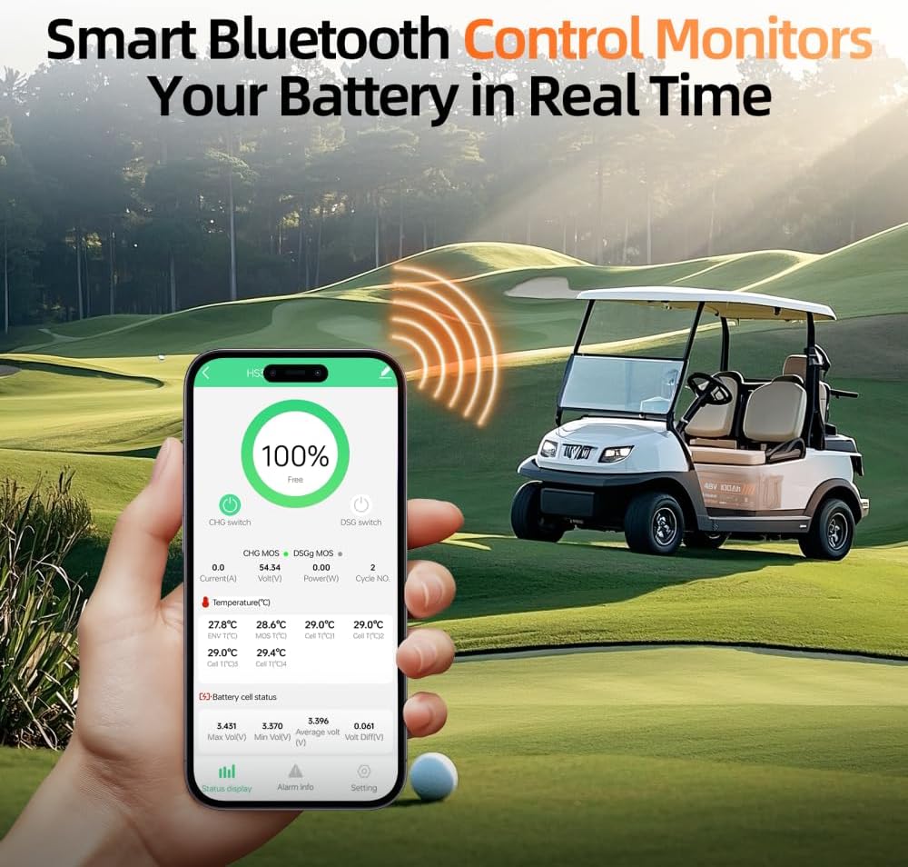 48V 100Ah LiFePO4 Lithium Battery Golf Cart with Bluetooth Group 8D, 15000+ Deep Cycle Battery, Built-in 200A BMS with Low-Temp Protection 2PACK