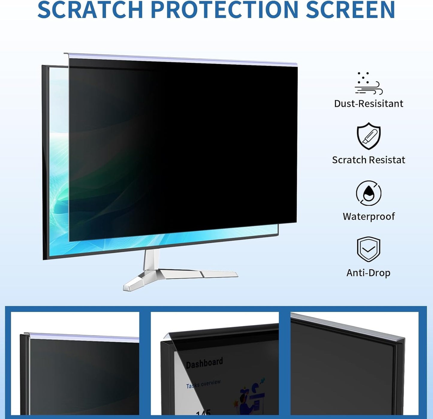24 Inch Computer Privacy Screen for 16:9 Monitor, Anti-Blue Light Monitor Privacy Screen Filter, Anti-UV Computer Hanging Shield, Universal 23.6'', 23.8'', 24''