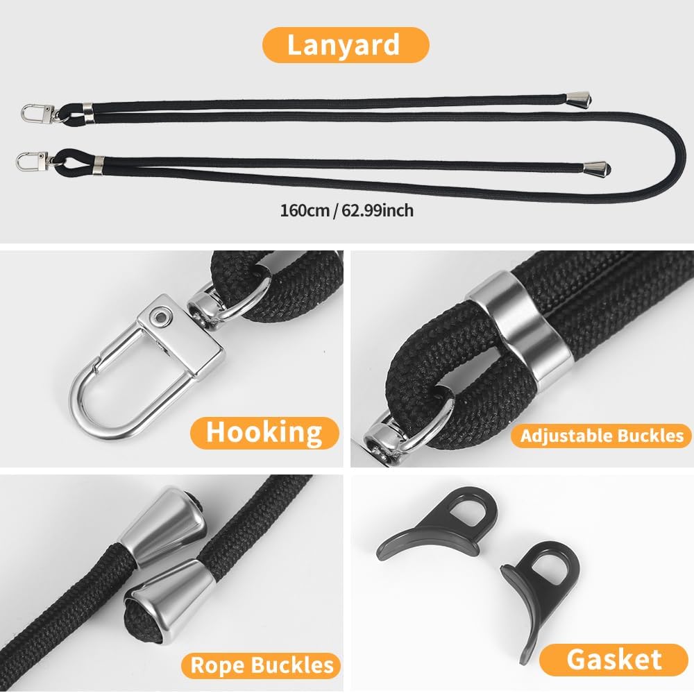 for iPhone 15 Pro Max Case with 62.99 inch Lanyard, Classic Clear&Black Magnetic Phone Case, Drop&Shockproof Protection Cases, Phone Holder Lanyard, Compatible with Magnet Accessory