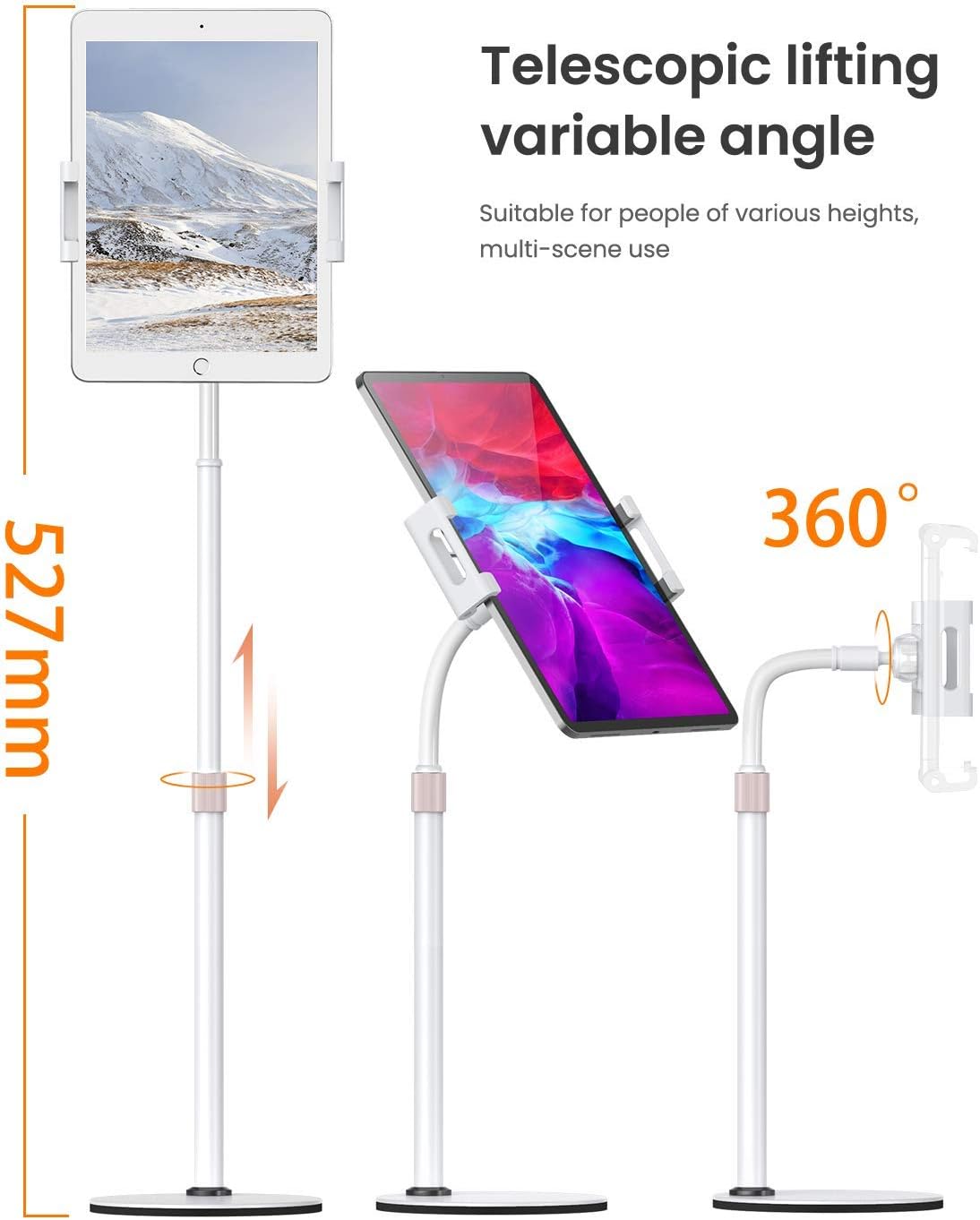 LISEN Tablet Stand Tablet Holder, Adjustable iPad Stands for Desk, Stand for iPad Thick Case Friendly iPad Stand Holder Compatible with(4.7-13") Tablets, Phones