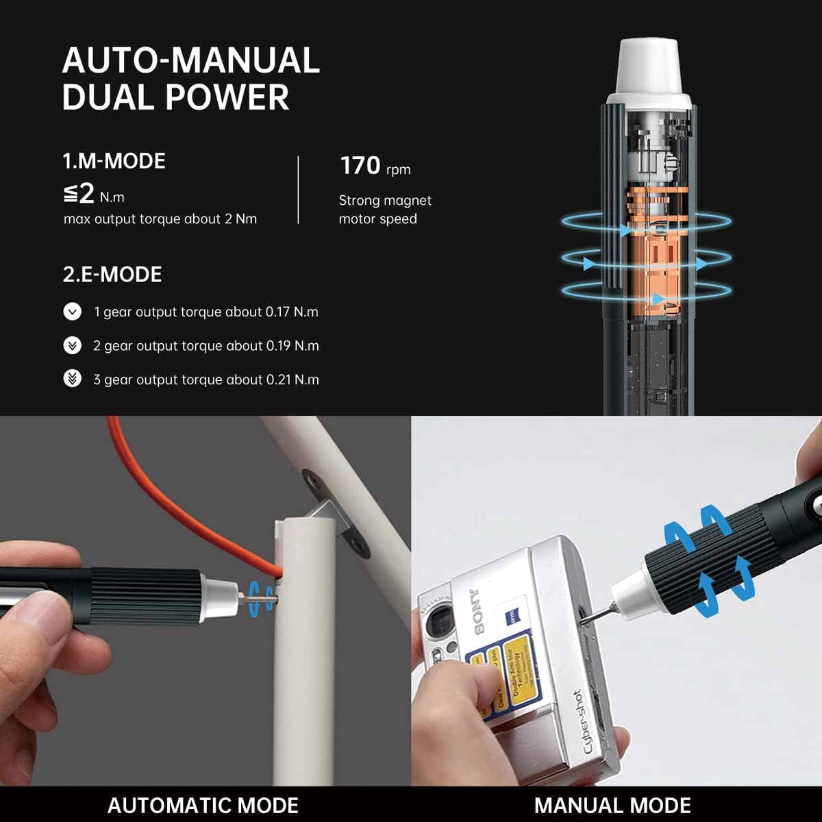 JAKEMY Cordless Electric Screwdriver,Upgraded 3 Gear Adjustable Torque Screwdriver kit Magnetic Precision Power with LED light USB Rechargeable Portable Laptop Repair Tool Kit, (JM-E21B)